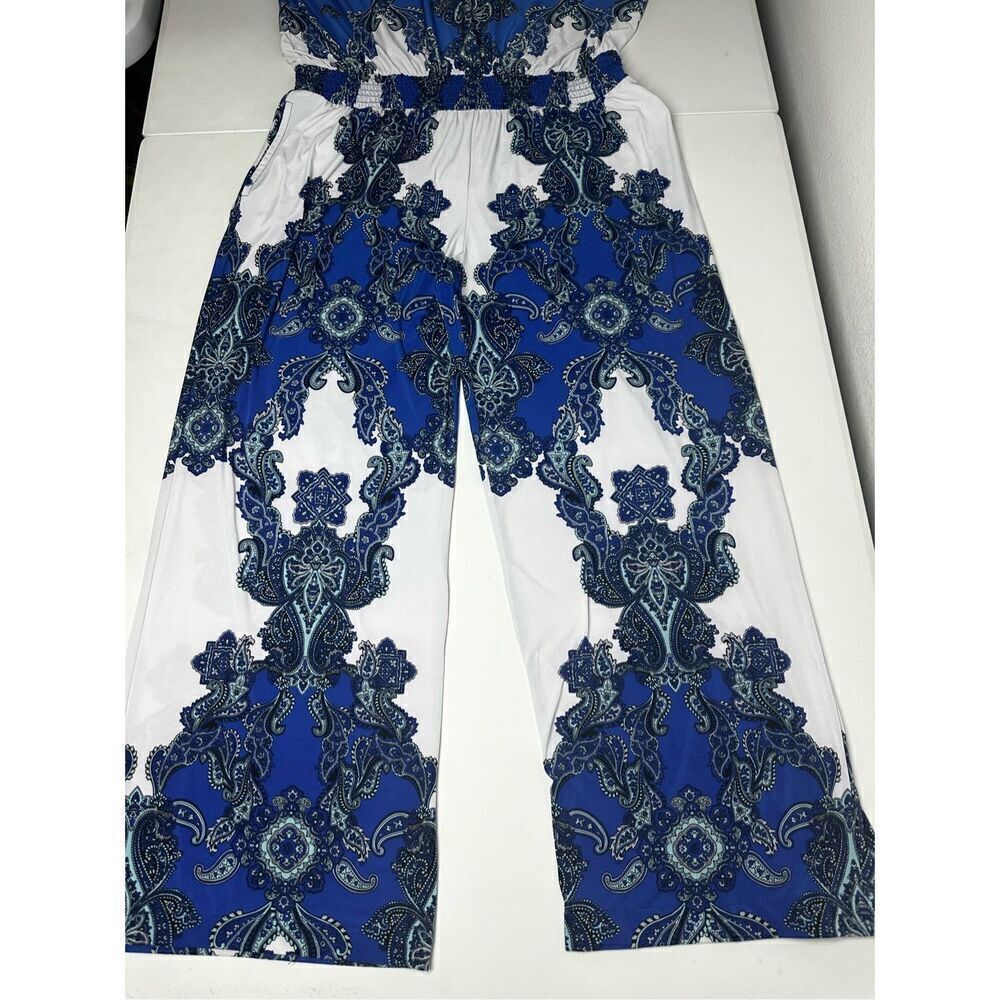 INC Womens Jumpsuit Black Blue Large L Striped Wide Leg Pockets See Description - Picture 7 of 16